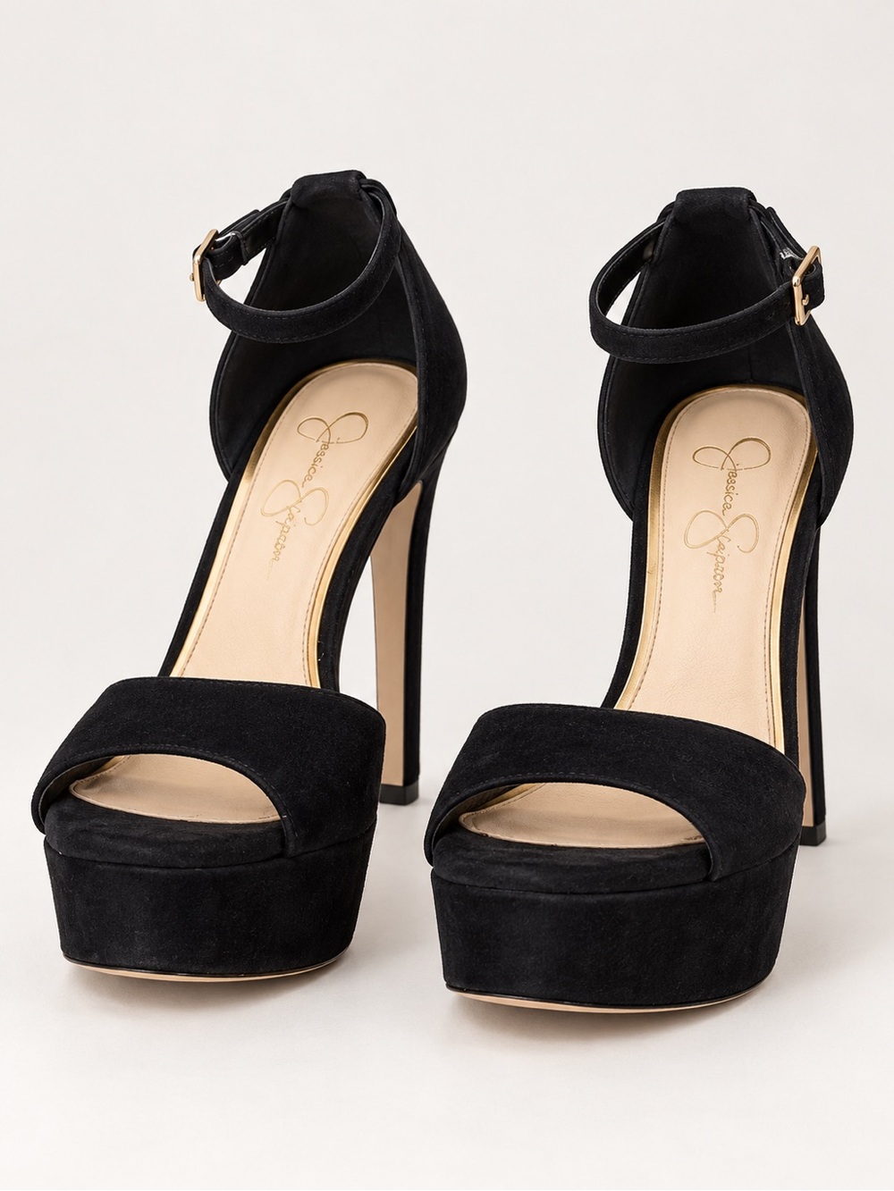 Jessica Simpson Black Suede Platform Ankle-Strap Heels Size 6.5